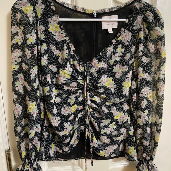 Cinq A Sept 'Kimberly' Long Sleeve Cinch Front Floral Blouse XXS - Picture 3 of 8